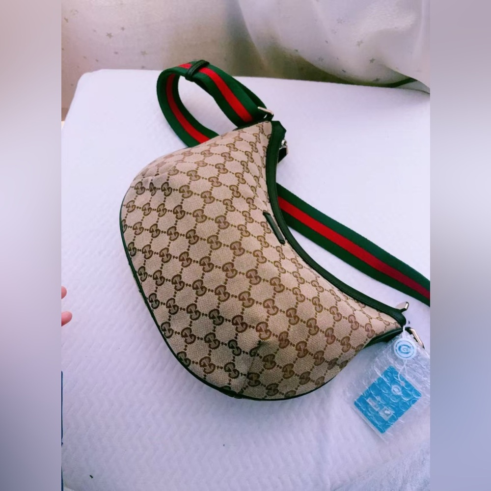 Gucci‎ GG canvas half moon hobo crossbody bag signature red and green web strap - Picture 6 of 16